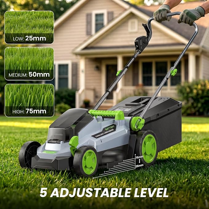 40V Cordless Lawn Mower, 13" Walk Behind Electric 4.0 Ah Battery Powered Lawnmower, Mulching&Bagging Mode, Brushless Motor, 5 Adjustable Cutting Heights, for Garden/Patio/Yard/Lawn