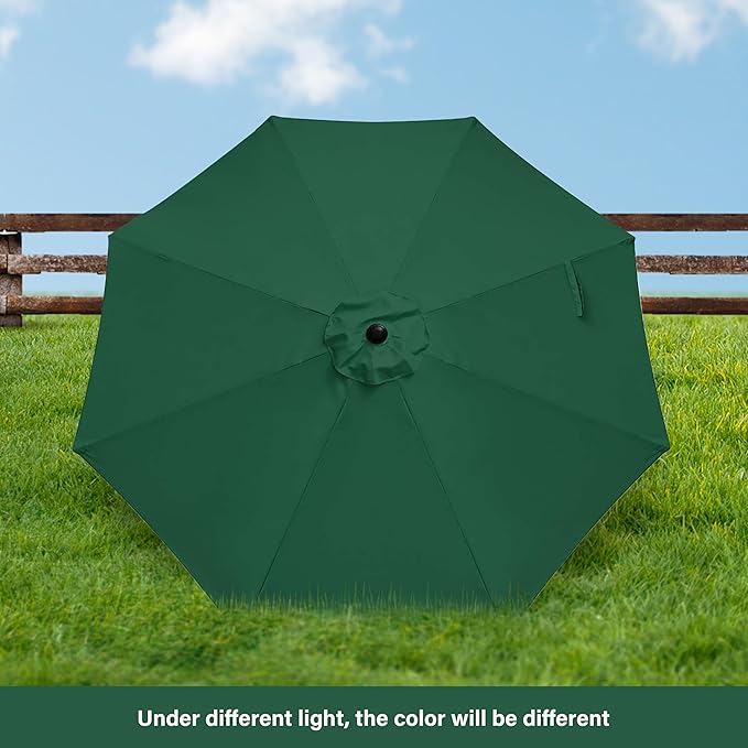 HealSmart 9ft Patio Umbrella with Push Button Tilt/Crank, Outdoor Table Market Yard Umbrella with 8 Sturdy Ribs for Garden, Backyard, Deck, Pool, Green