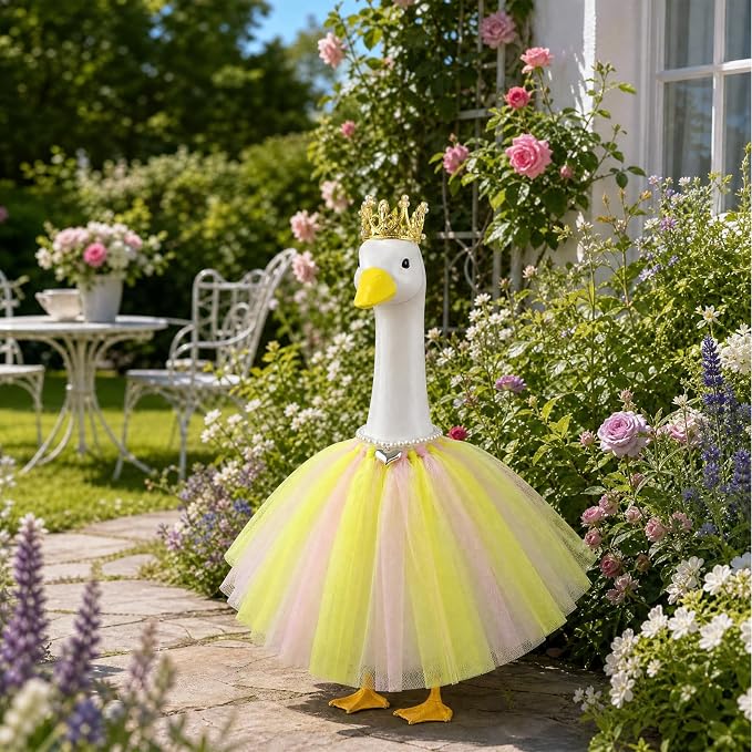 Princess Porch Goose Outfits, Summer Goose Clothes Fits 17-23 In Geese | Cute Goose Outfit Costume with Tutu Skirt for Outdoor Garden Lawn Art Decor(Yellow)