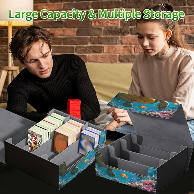 Large Card Deck Box for MTG, Fits 1200+ Sleeved Cards, PU Leather Storage Case with Strong Magnetic Closure, Multiple Colors Available for TCG CCG Baseball Card Collections, Baby Sea Turtle