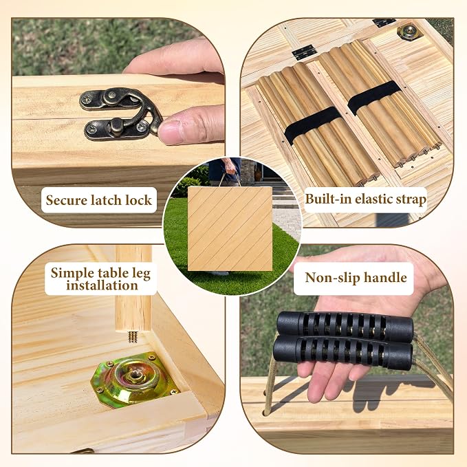 60" x 30" Low Picnic Table with 8 Wooden Legs Boho Table Runner Folding Picnic Table Portable for Indoor Outdoor Use Ideal for Backyard Picnic Beach Weddings Garden Parties (Herringbone)