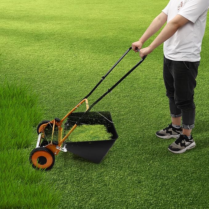 Steel Manual Push Mower, 16-Inch 5-Blade Push Reel Lawn Mower with Adjustable Height, 2-in-1 Lawn Sweeper, 8.07in Wheels for Yard, Garden