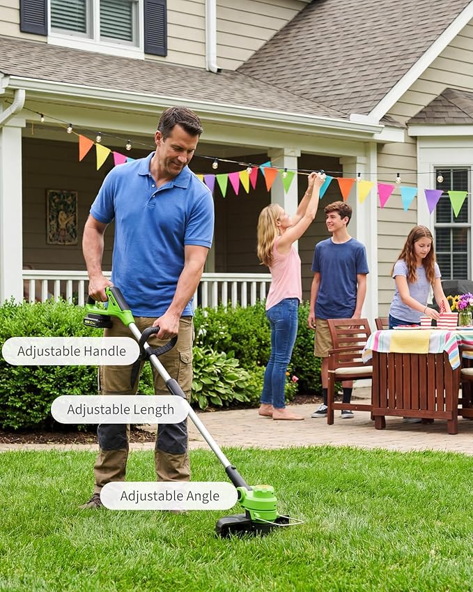20V Cordless String Trimmer Edger 2 in 1 Lawn Trimmer, 12 Inch Cutting Diameter, Lightweight Weed Wacker with 2 Pack 2.0Ah Batteries, Fast Charger, 8 Spool Lines, Adjustable Height Collapsible Shaft