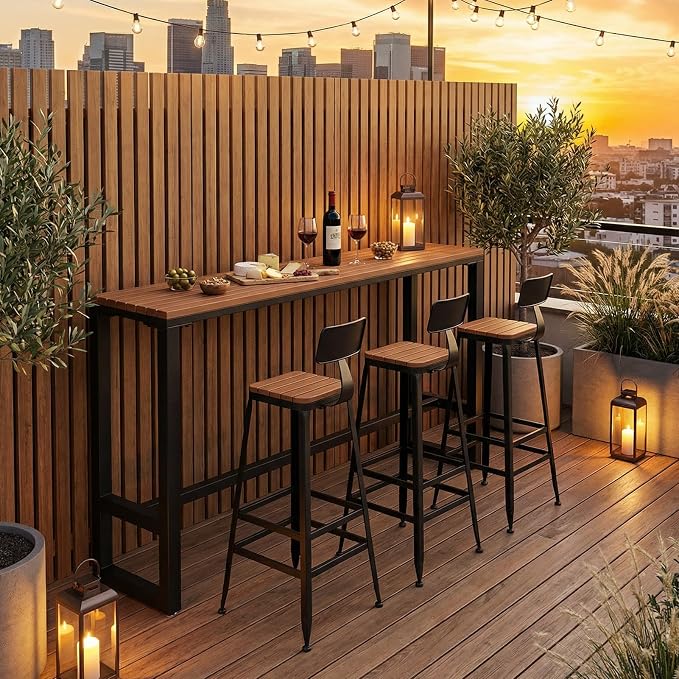 Extra Long Outdoor Bar Height Table, Patio Bar Tables High Counter Table, Weather Resistant Pub Tables for Poolside Garden Balcony Restaurant Cafe, Indoor or Outdoor Use(47.2"x15.7"x40.5")