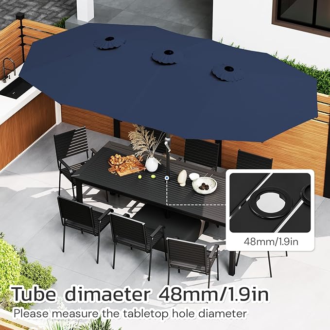 AECOJOY 15x9ft Patio Umbrella with Base Included, Outdoor Double-Sided Rectangle Umbrella with Crank Handle, Market Umbrella for Deck Pool Patio Garden(1.9" Pole, Navy)