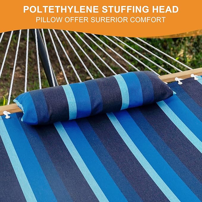 Lazy Daze Hammocks 12 FT Sunbrella Fabric Hammock not Fading with Spreader Bars and Free Pillow Fits for 2 Persons, All Weather and Fade Resistant for Patio Yard, 450 lbs Capacity, Gateway Indigo