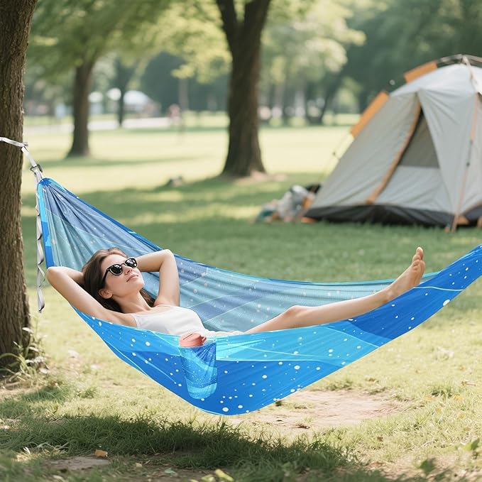 Abstract Glitter Blue Water Wave Outdoor Hammocks with Tree Straps Backyard Hammock for Indoor Outdoor Patio