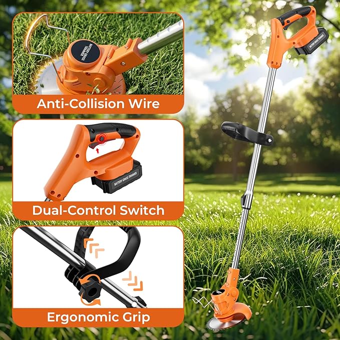 Weed Wacker, Height Adjustable Brush Cutter, Dual Safety Switch, Stringless Grass Trimmer Garden Lawn Yard Courtyard