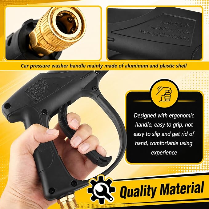 High-Pressure Car Short Pressure Washer Gun,Stubby Pressure Washer Gun with Safety Lock & M22-14 Thread & 1/4" Outlet Quick Connect,4350 PSI Max Pressures Washers Short Guns