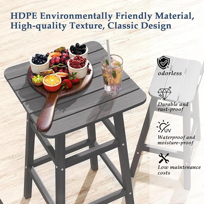 Bar Height Chairs Set of 2, HDPE Bar Height Outdoor Chairs, Weather Resistance Tall Adirondack Chairs Set of 2, Cafes, Swimming Areas, Patio, Garden and Kitchen Island, Grey