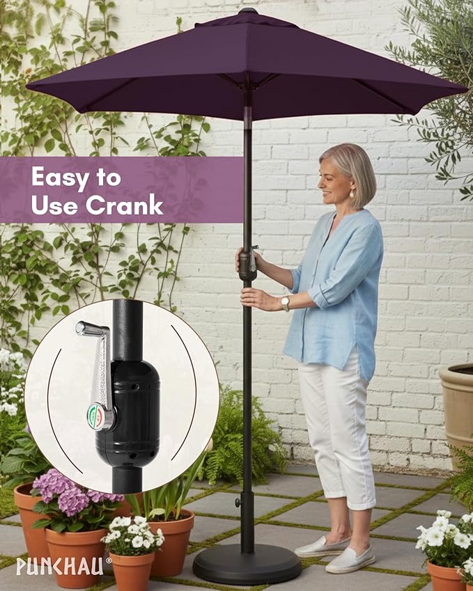 6 Ft Outdoor Patio Umbrella, Easy Open/Close Crank and Push Button Tilt Adjustment - Dark Purple Market Umbrellas