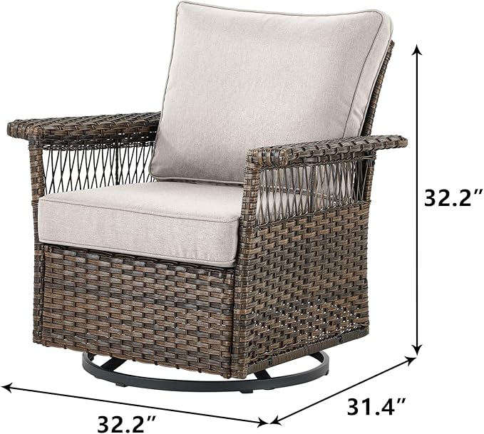 Outdoor Patio Rocking Swivel Chairs - 2PC Wicker Patio Furniture Rocker Chair Set,Rattan Glider Chair with Sturdy Frame,All-Weather PE Wicker and Cushions for Deck Porch Garden(Brown/Beige)
