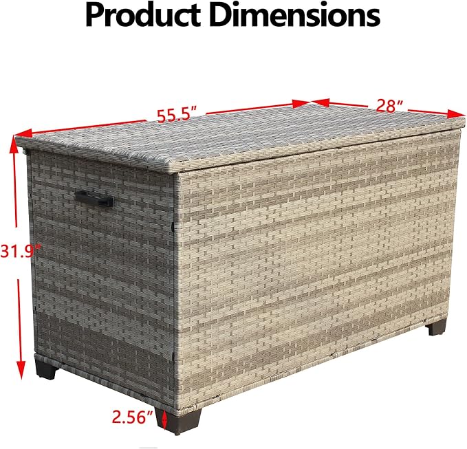 148 Gallon Deck Box Storage, Large Outdoor Weatherproof Storage Box with Lid,Wicker Outdoor Cushion Storage Box for Porch,Patio,Garden,Poolside,Tools,Toys (Light Grey, 55.50 Inch)