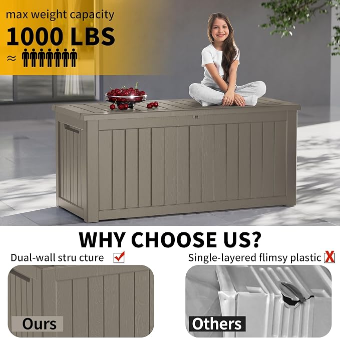 TARKARI 270 Gallon Outdoor Storage Box Waterproof, Resin Deck Boxes with Lockable Lid & UV-Resistant for Patio, Pool, Garden Furniture Cushions & Accessories, Coffee