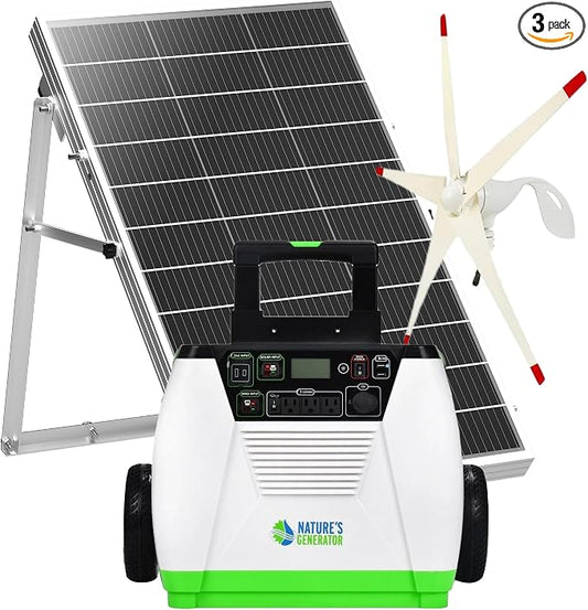Nature's Generator Gold WE System 1800W Solar & Wind Powered Pure Sine Wave Off-Grid Generator + 100W Solar Panel + Wind Turbine, w/Infinite Expandability, Gasless for Day and Night Use