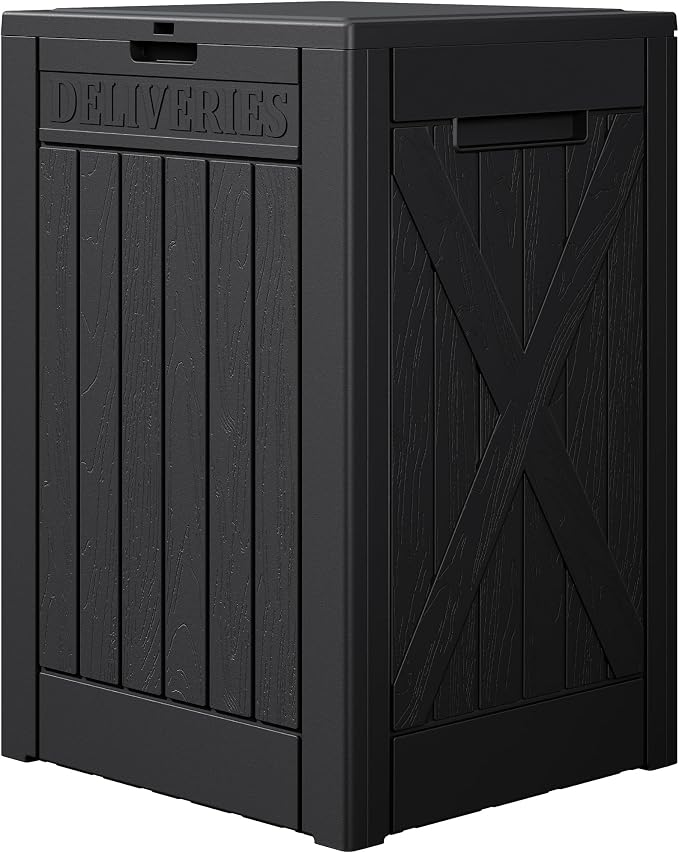Devoko 48 Gallon Package Delivery Box Outdoor Secure Lockable, Waterproof Deck Box PP Material Storage Container for Porch, Deck (Black, 48 Gallon)