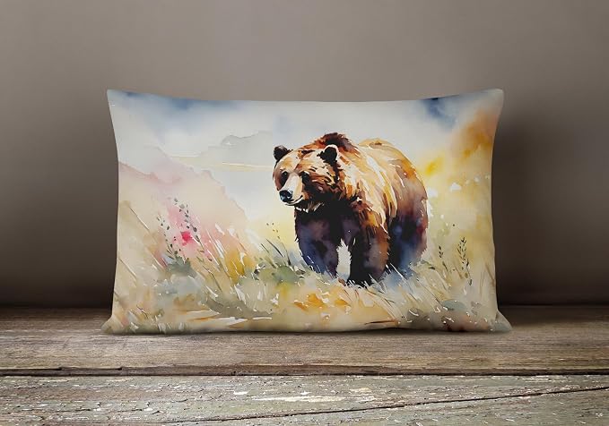 Caroline's Treasures DAC2930PW1216 Grizzly Bear Throw Pillow Machine Washable, Indoor Outdoor Decorative Pillow for Couch, Bed or Patio, 12HX16W