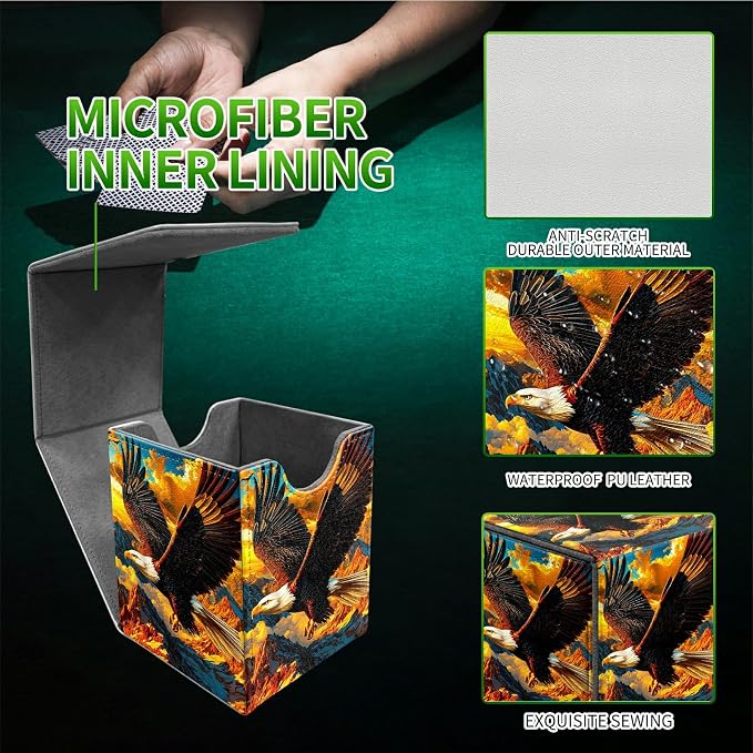 Deck Box for MTG, Cards Storage Box Fits 120+ Sleeved, Leather Medium Size Strong Magnetic Closing Card Case for Board Games Magic TCG CCG Baseball Collection, Mountain Eagle