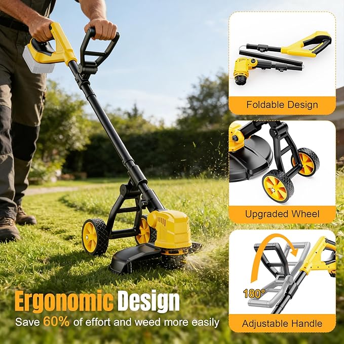 Cordless String Trimmer for Dewalt 20v Battery Powered(No Battery),3-in-1 Cordless Grass Trimmer Electric Weed Wacker Lawn Edger, Weed Eater Cordless Weed Trimmer with Wheel & 8 Spool (Yellow)