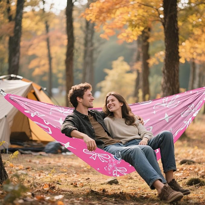 Hammocks for Outside White Bows Camping Hammock Portable Hammocks with Tree Straps and Carry Bag Camping Accessories for Hiking Beach Outdoor