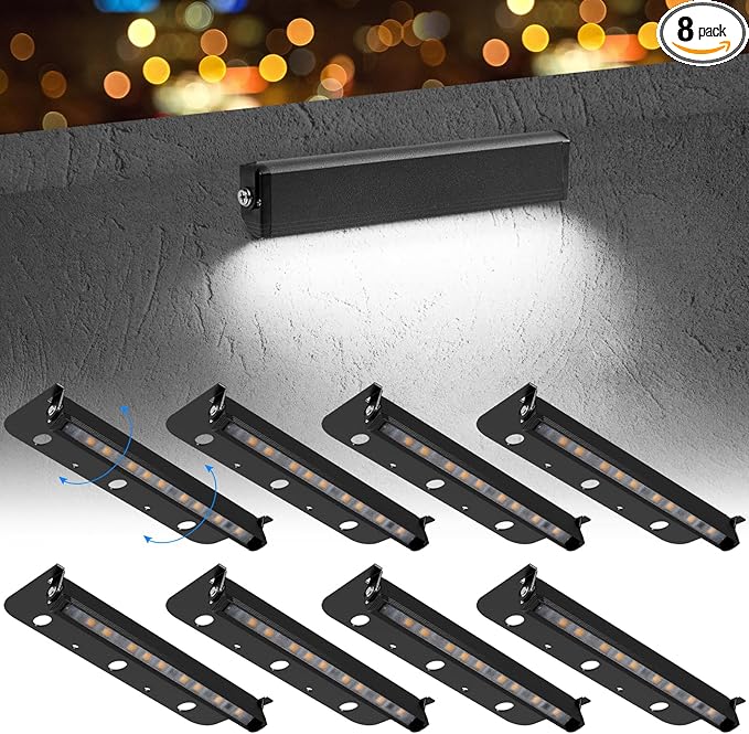8-Packs 3W 7inch LED Hardscape Paver Lighting,12V AC/DC Low Voltage Retaining Wall Lights,Landscape Lighting,5000K Daylight White Outdoor Step Light,50,000 Hours Lifespan-Black