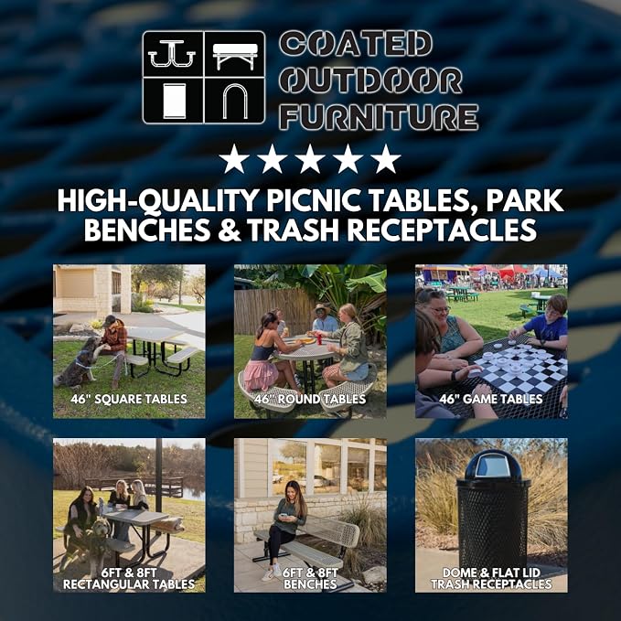 COATEDOUTDOORFURNITURE Heavy-Duty Portable Outdoor Picnic Table with Umbrella Hole, Expanded Metal Patio Dining Furniture Made in America (46" Round Top, Textured Sand)