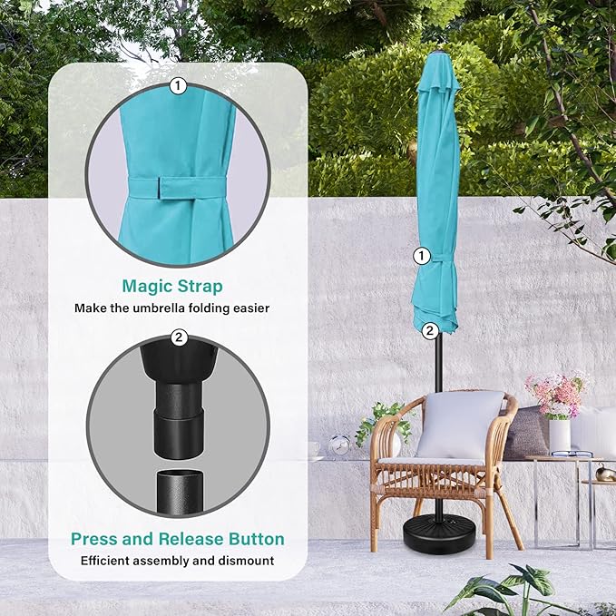 YSSOA 9' Patio Umbrella Outdoor Table Market Yard Umbrella with 8 Sturdy Ribs, Turquoise