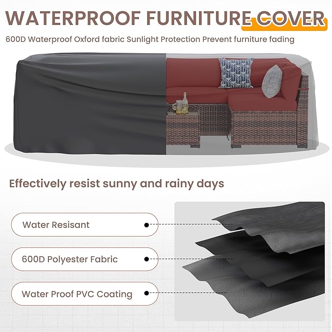 UDPATIO Patio Furniture Set, Modular Outdoor Sectional with 105°Slanted Back, 10 Pieces Rattan Conversation Set for Poolside, Backyard, Deck, with Coffee Table, Waterproof Cover,Red