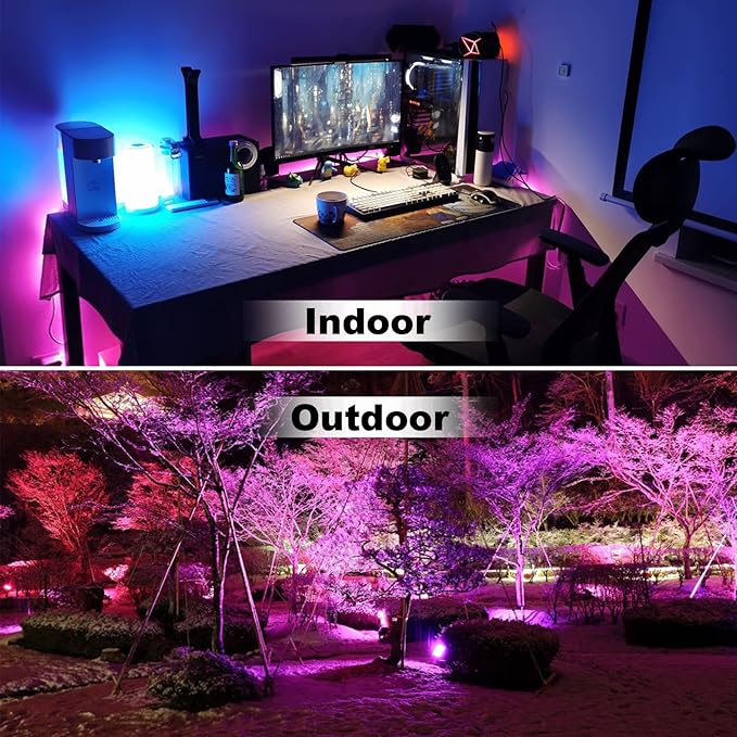LED Flood Light Outdoor 500W Equivalent Color Changing Landscape Lighting, 24H Timing+120 Colors Strobe+2700K Warm White+DIY Flash, IP66 Waterproof Up Stage House RGB Led Light Indoor US 3-Plug 6Pack