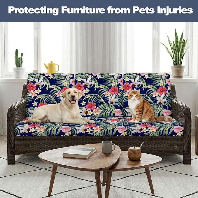 CALBODE 12 Pcs Stretch Outdoor Seat Cushion Covers, Washable Chair Seat Cover for Patio Furniture Cushions Soft Indoor and Outdoor Couch Cover Replacement (Tropical Floral,Black, Cover Only)