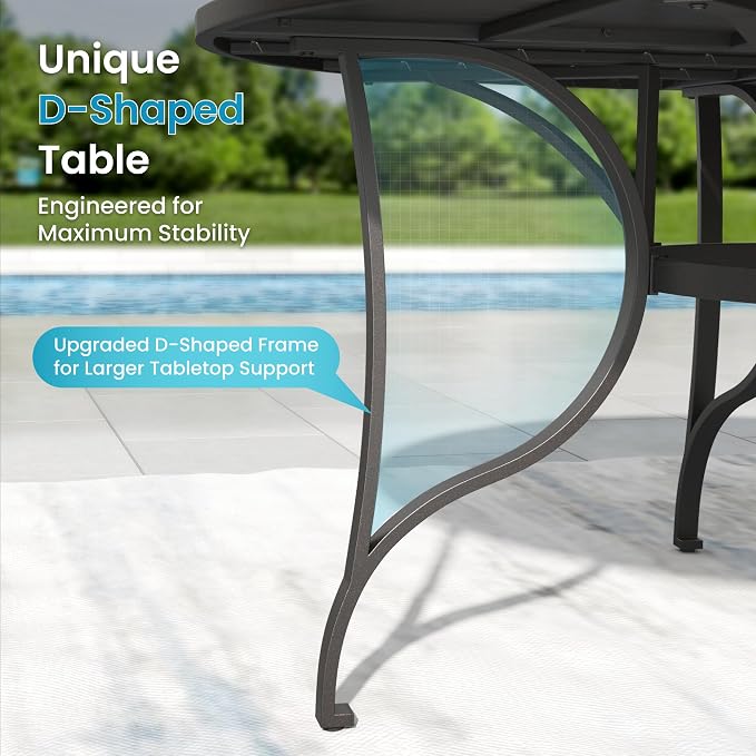 PHI VILLA Outdoor Dining Set for 8, Round Patio Table and Chairs Set, 9 Piece Patio Furniture Set with Metal Table & Lightweight Stackable Chairs for Deck Yard Garden