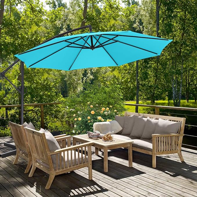 ABCCANOPY 10FT Cantilever Patio Umbrella with base included, 360° Rotation Outdoor Offset Umbrella for Backyard, Deck, Poolside (Turquoise)