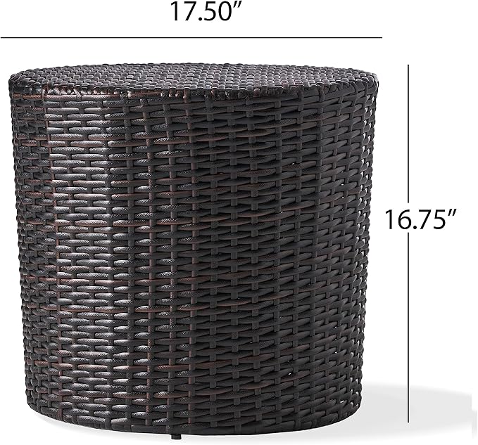 Barrel Side Table 17.5" – No Assembly Outdoor Wicker End Table, Round PE Rattan Accent Table for Patio Backyard Balcony Deck Garden, Brown