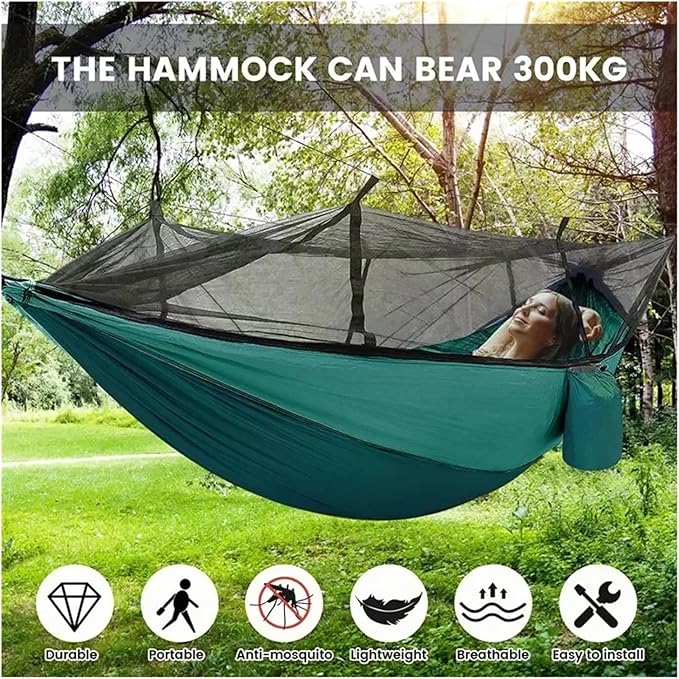Hammock Camping Hammock with Net, Lightweight Portable Double Parachute Hammocks, High Capacity & Tear Resistance for Backyard,Hiking Camping Essentials (Color : Gray and blue-6loops)