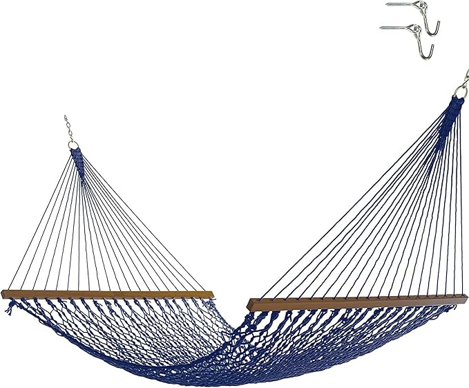 Nags Head Hammocks Captain Navy Duracord Rope Hammock with Free Extension Chains & Tree Hooks, Handcrafted in The USA, Accommodates 2 People, 450 LB Weight Capacity, 13 ft. x 55 in.