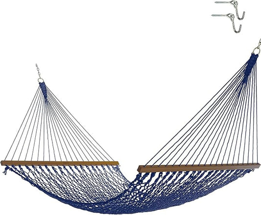 Nags Head Hammocks Captain Navy Duracord Rope Hammock with Free Extension Chains & Tree Hooks, Handcrafted in The USA, Accommodates 2 People, 450 LB Weight Capacity, 13 ft. x 55 in.