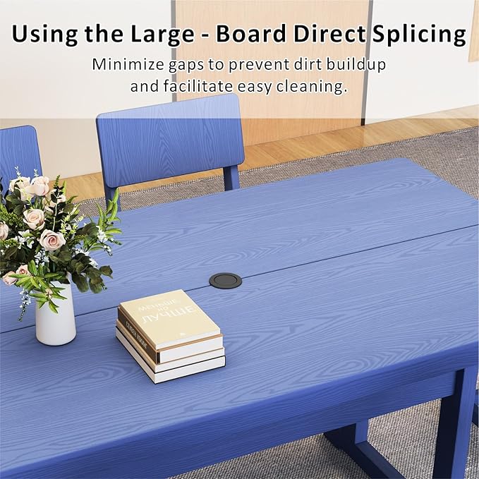 7-Piece HDPE Outdoor Patio Dining Set,Modern Plastic Dining Sets，Patio Table and Chairs Set with Umbrella Hole Cut-Out Table and 6 Chairs Navy