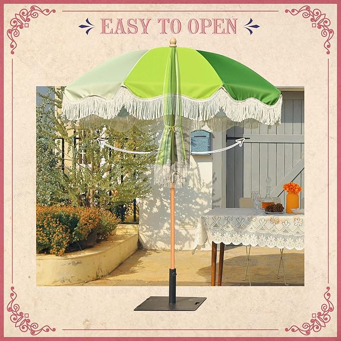 LAGarden Fringe Patio Umbrella with Carry Bag & Cover Vintage Wood for Event Outdoor Garden Yard Wedding Bistro Table