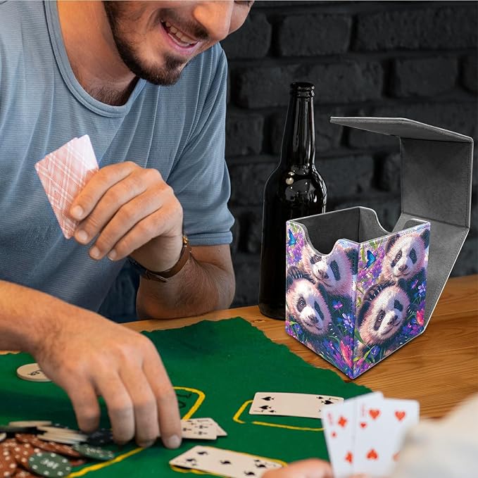 Butterfly Panda Card Deck Box for MTG, Personalized Card Storage Case Fits 120+ Sleeved Cards, Premium Leather TCG Box with Strong Magnetic Closure for Magic, CCG, PTCG, Baseball Cards