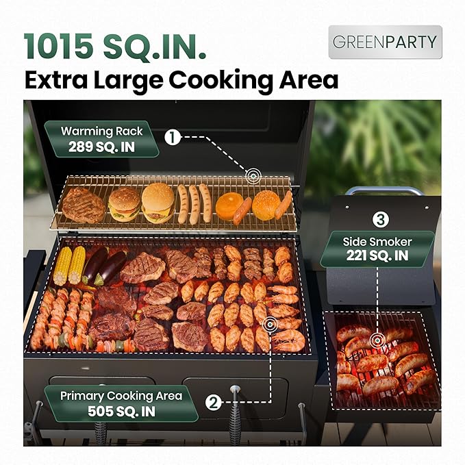30 Inch Barrel Charcoal Grill and Offset Smoker, 1015 sq. in. Cooking Area Outdoor BBQ Grill, Perfect for Outdoor Cooking Barbecue Patio Garden Backyard Party