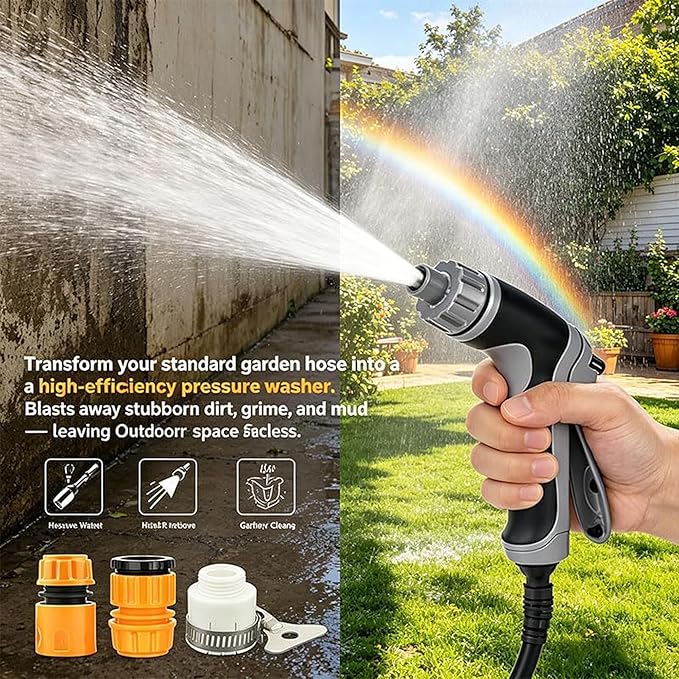 Hose Hawk Pro Pressure Washer, Hosehawk Pro - Professional Water Handheld Power Washer with 360° Rotating Nozzless, 4 Spray Modes Multi Function for Cleaning Yard Car Driveways (Set A)
