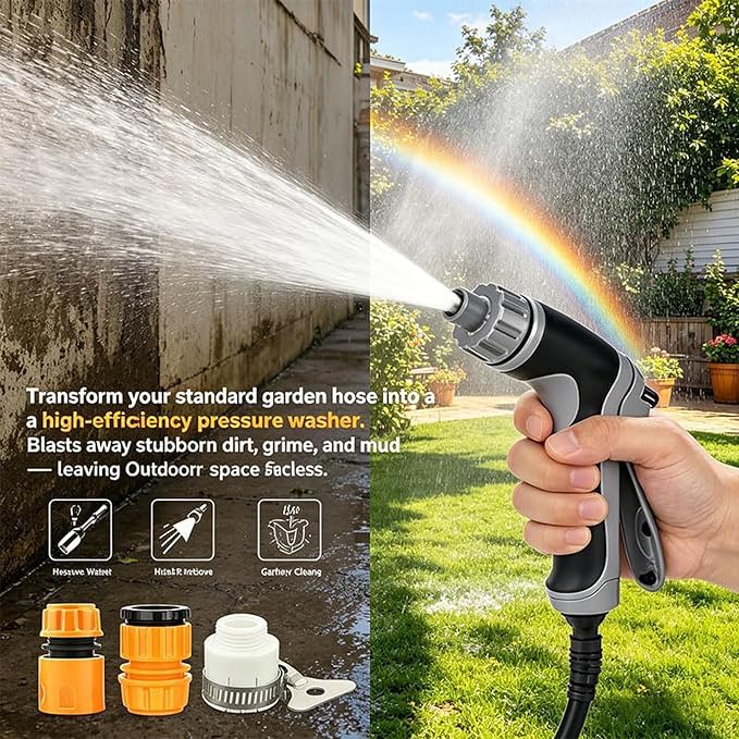 Hose Hawk Pro Pressure Washer, Hosehawk Pro - Professional Water Handheld Power Washer with 360° Rotating Nozzless, 4 Spray Modes Multi Function for Cleaning Yard Car Driveways (Set B)