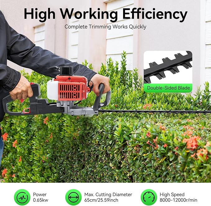22.5CC Grass Trimmer,2-Stroke Engine Gas Lawn Mower,Double-Edged Hedge Machine with Handle Swivel Angle,25.59In Mowing Width, Grass Trimmer&Edger for Sawing Lawn Edges, Lawns, Weeds,High Hedges,Etc