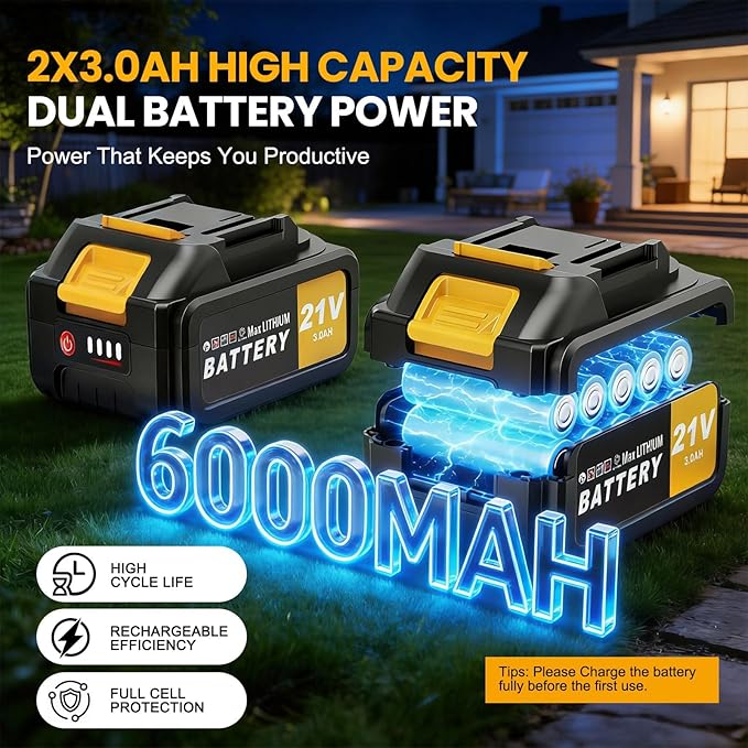 21V 800W Brushless Cordless Weed Wacker, 12 Inch Electric Weed Eater with Wheels, 2×3000mAh Batteries Included & 4 Cutting Blades for Lawn Garden Yard Maintenance