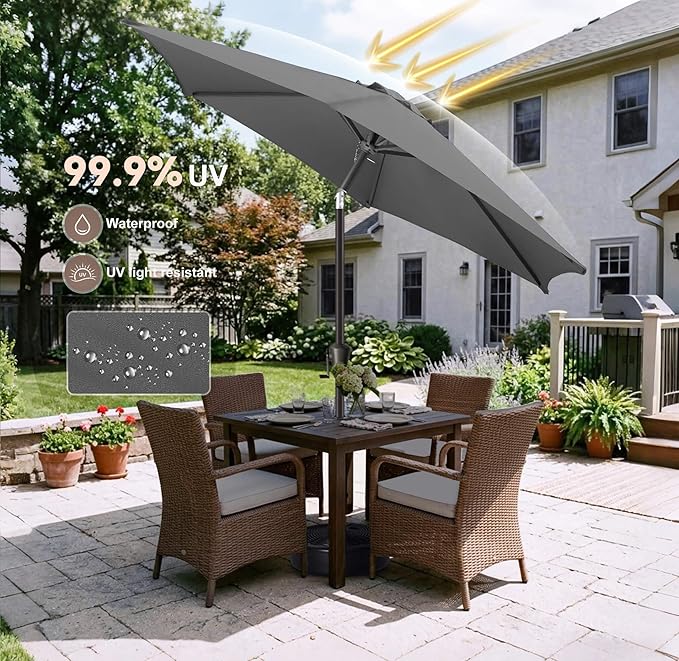 Jarka&Co 7.5ft Patio Umbrella Outdoor - Table Outdoor Umbrella with Push Button Tilt Waterprool UV Protection, Sun Umbrella for Pool, Porch, Garden, Deck, Backyard (Anthracite)