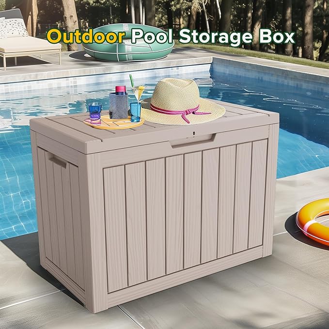 EasyUp 50 Gallon Deck Box Small Deck Box for Indoor and Outdoor,Waterproof Storage Boxs for Patio Furniture,Garden Tools,Cushions, Lockable and UV Resistant,Easy to Install(Grey)