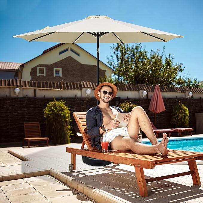 HealSmart 9ft Patio Umbrella with Push Button Tilt/Crank, Outdoor Table Market Yard Umbrella with 8 Sturdy Ribs for Garden, Backyard, Deck, Pool, Beige