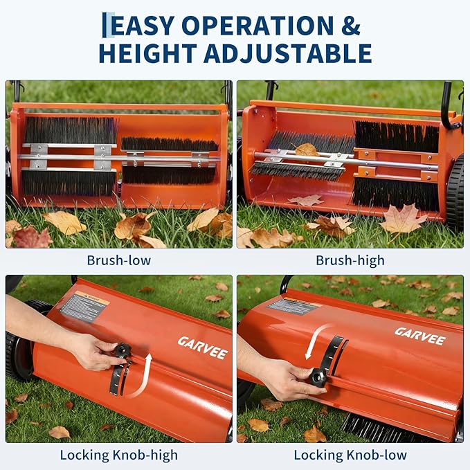 Push Lawn Sweeper 26Inch-Heavy Duty Walk Behind Leaf Collector and Yard Sweeper for Outdoor,Patio,Driveway,Garden Grass Sweepers,4 High Speed Spinning Brush,7 Cu. ft. Hopper Capacity
