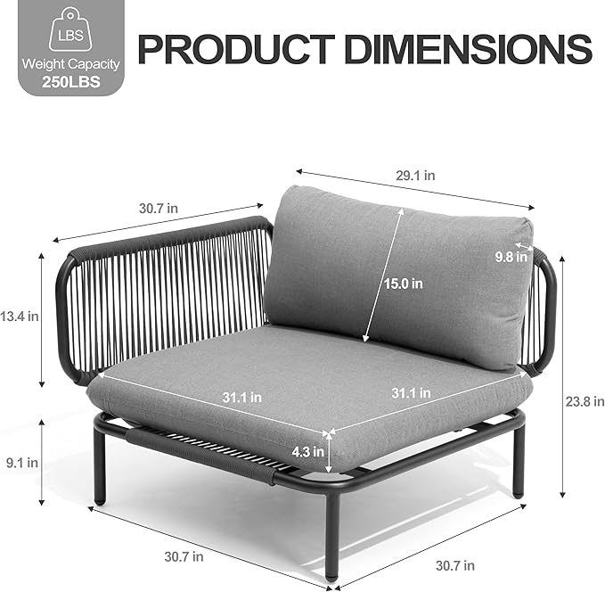 7PCS Patio Furniture Set, Oversized Outdoor Sectional Furniture with Metal Frame, 6-Seats Conversation Set with Height Adjustable Coffee Table for Outdoor