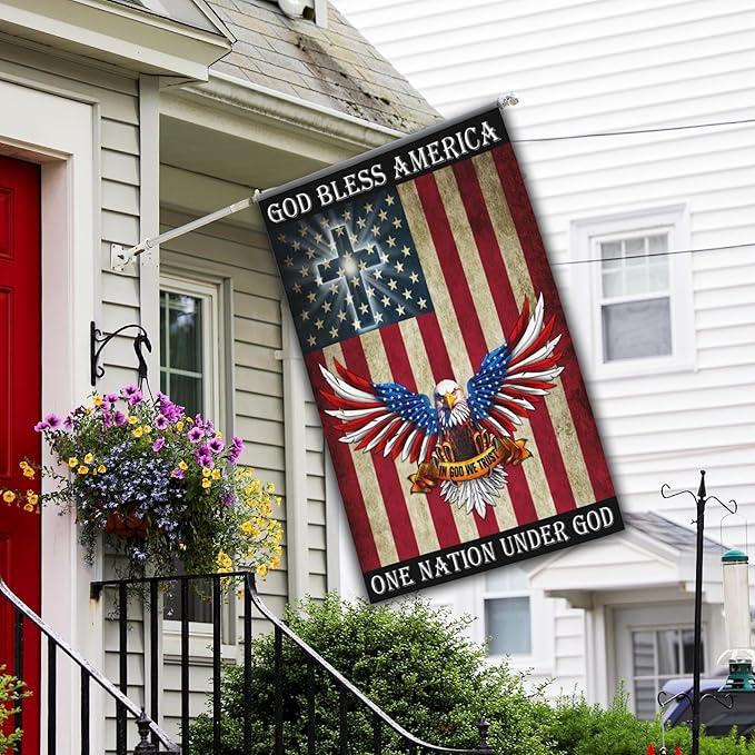 One Nation Under God Patriotic God Bless America Christian Jesus American Flag for Outside 3x5 Double Sided 4th of July Memorial Day Easter Outdoor House Decoration Banner